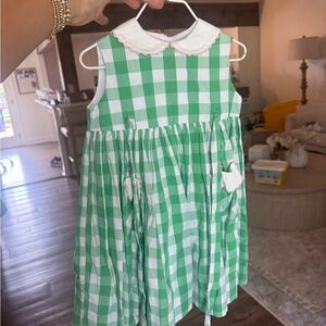 Charming Green and White Checkered Kids Dress